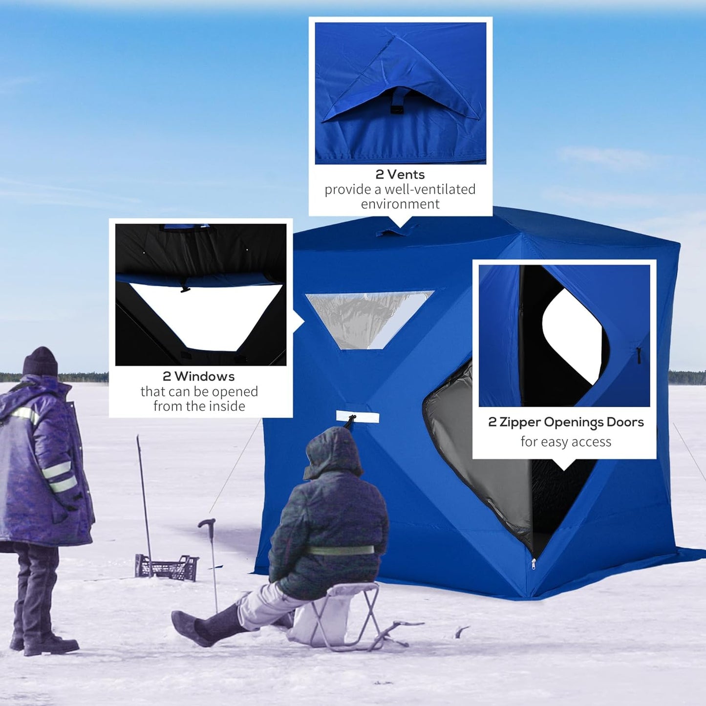 Portable Ice Fishing Tent + Outdoor Chair with Mat For 8 People