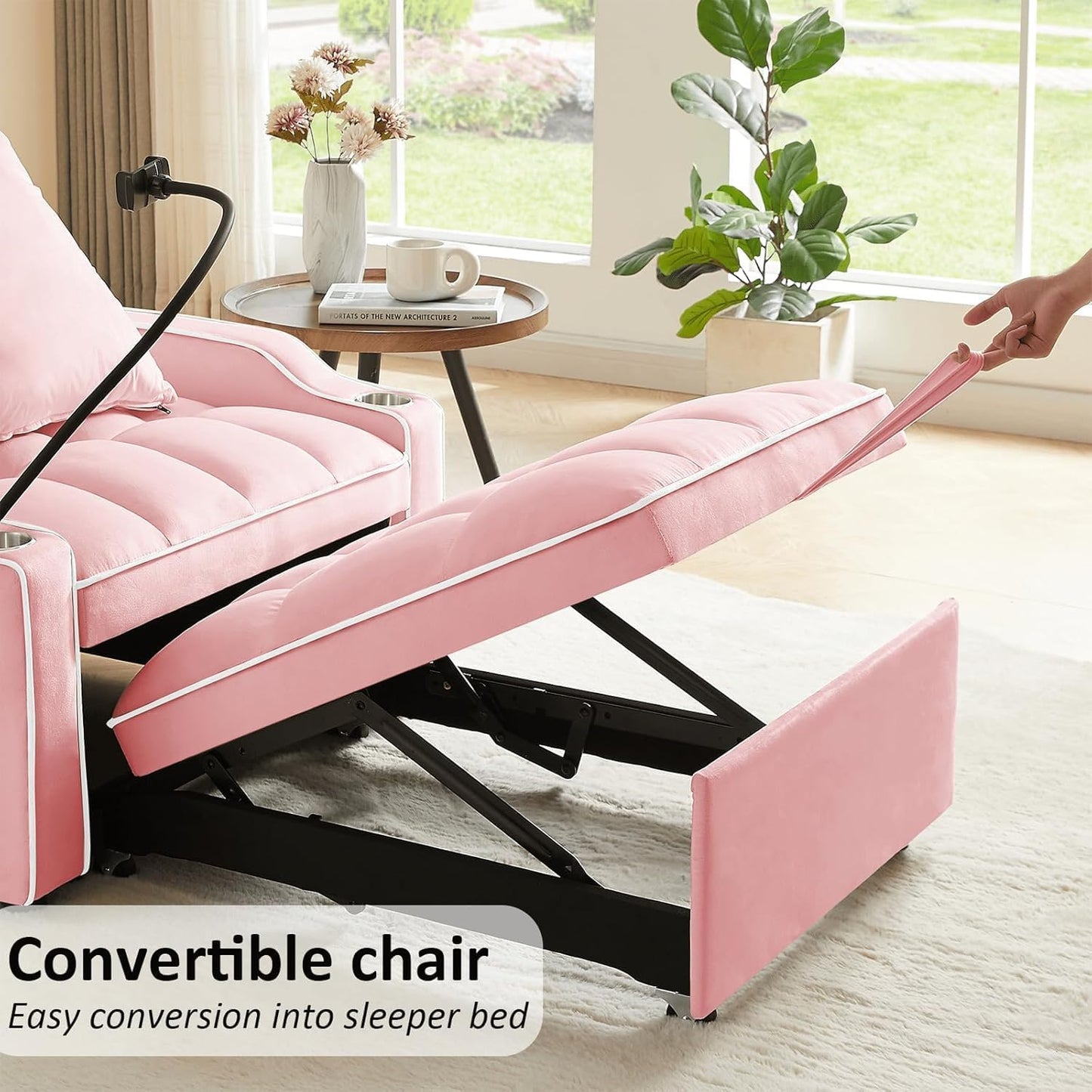 Modern Pull Out Sofa Bed w/Adjustable Backrest, 3 in 1