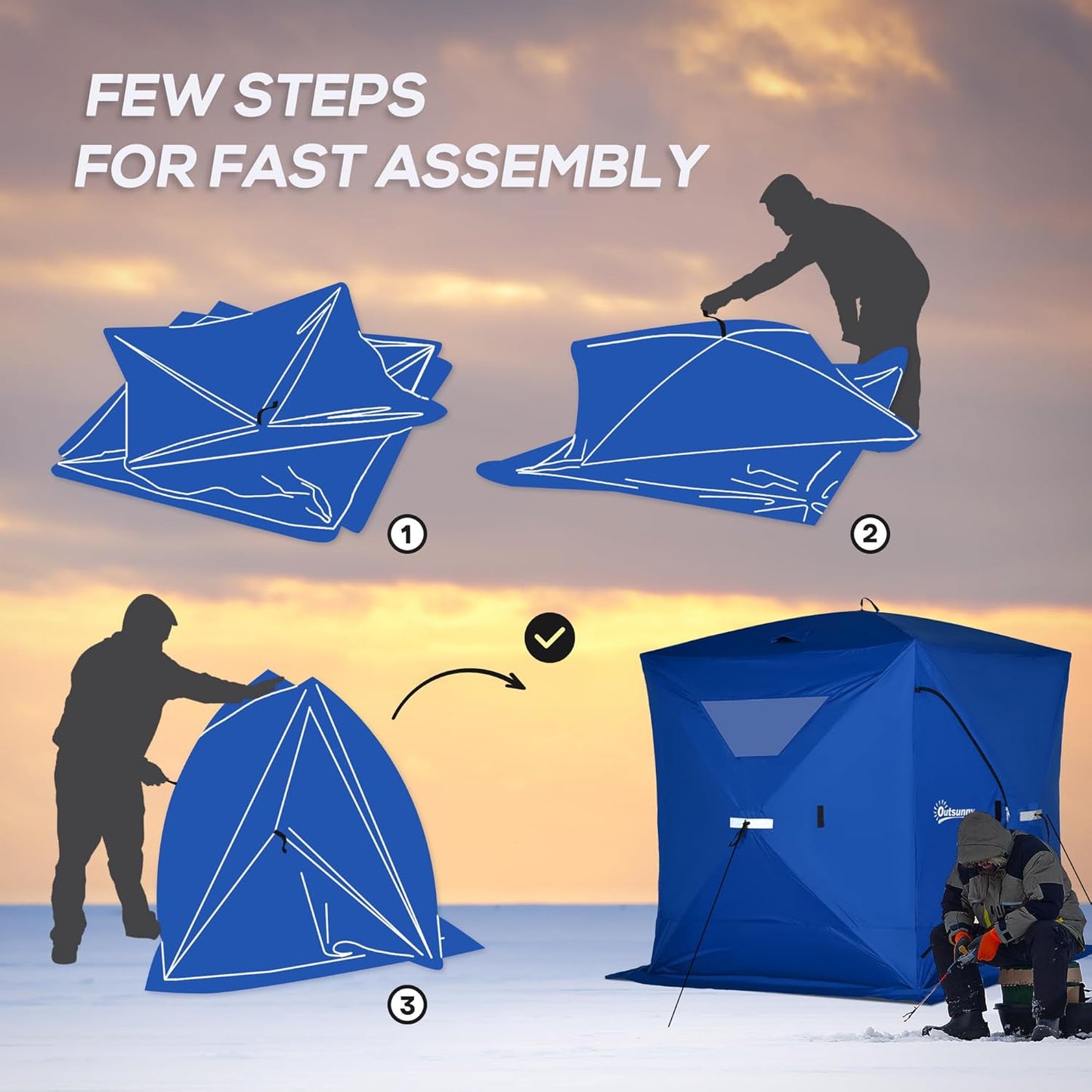 Portable Ice Fishing Tent + Outdoor Chair with Mat For 8 People