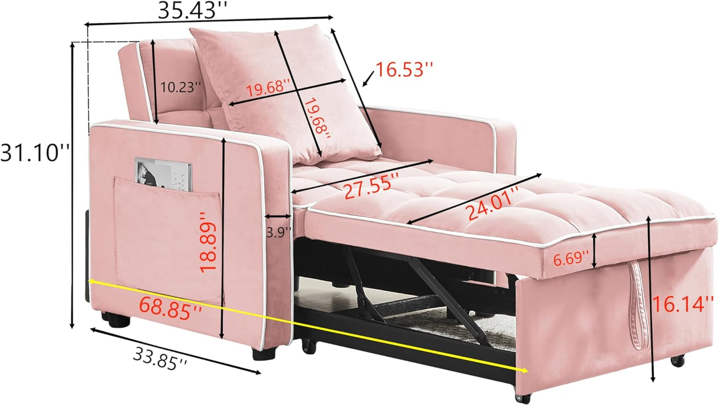 Modern Pull Out Sofa Bed w/Adjustable Backrest, 3 in 1