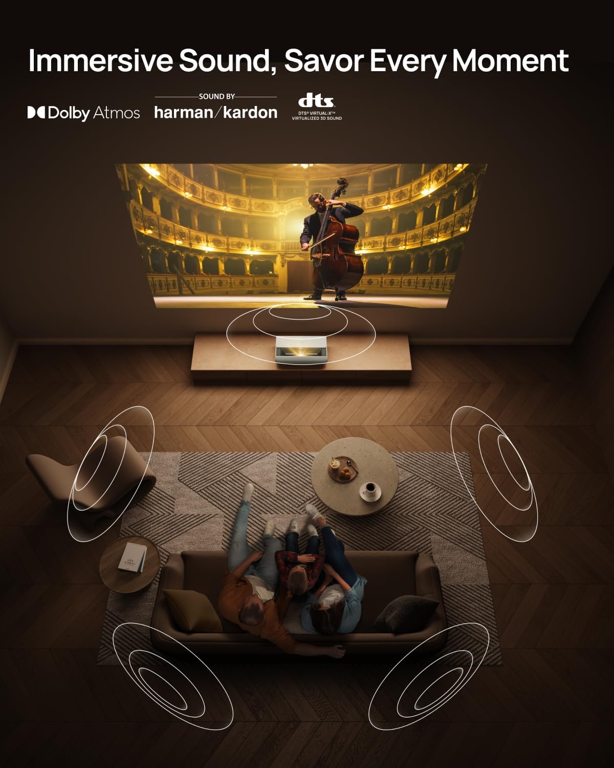 120inch Electric Tension Floor Rising Screen + Laser Projector (Dolby Vision, IMAX Enhanced)