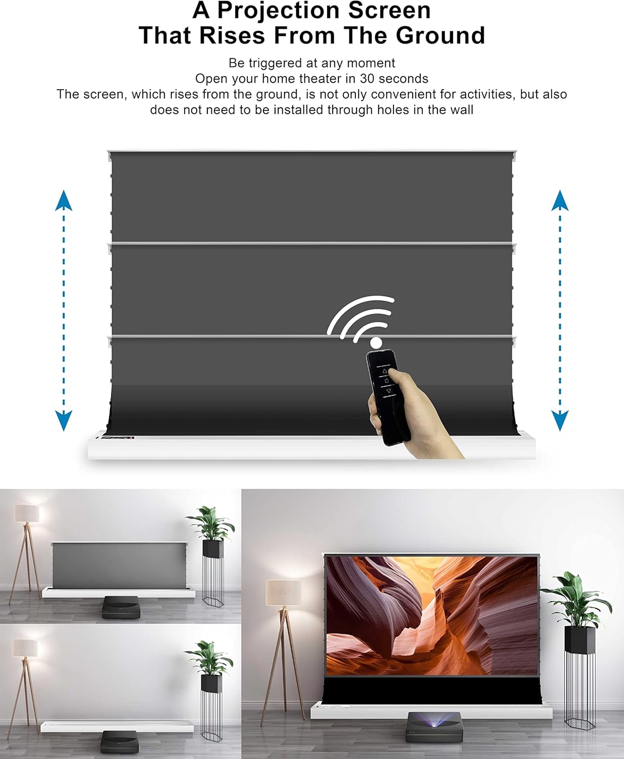 120inch Electric Tension Floor Rising Screen + Laser Projector (Dolby Vision, IMAX Enhanced)