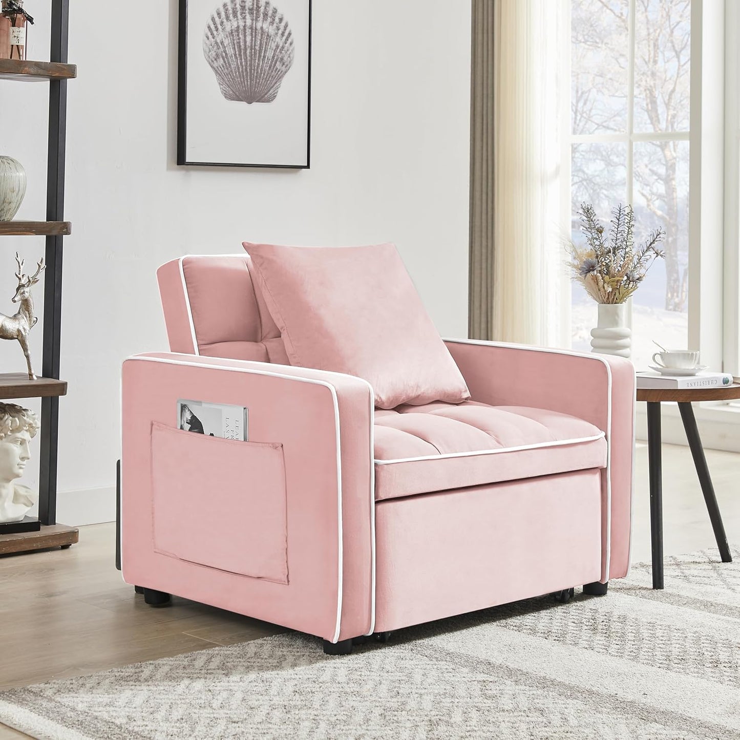 Modern Pull Out Sofa Bed w/Adjustable Backrest, 3 in 1