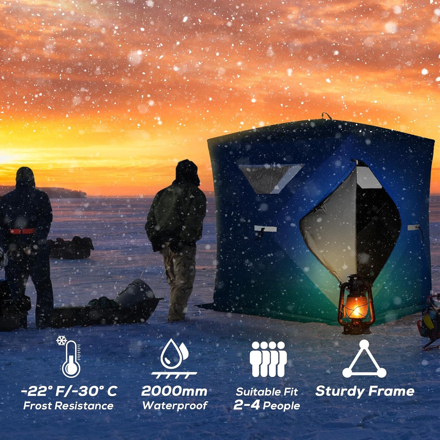 Portable Ice Fishing Tent + Outdoor Chair with Mat For 8 People