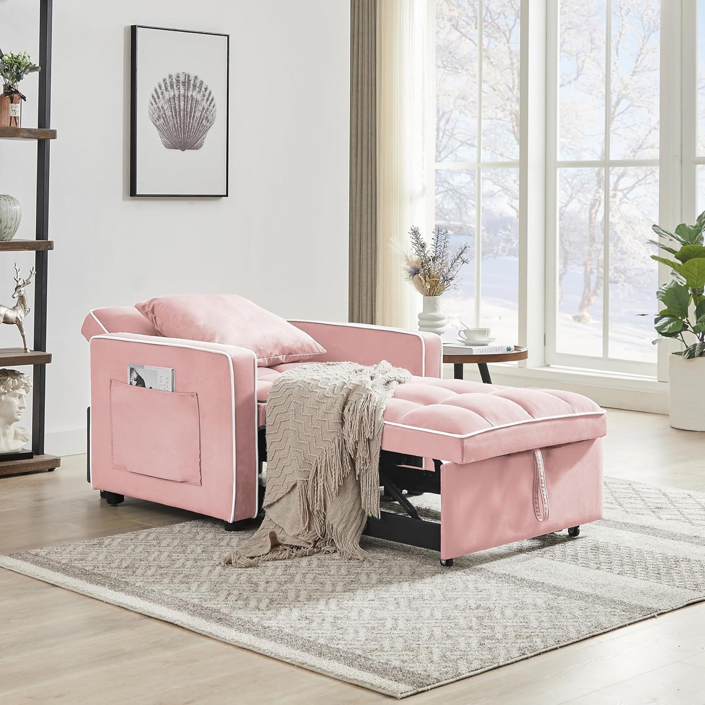 Modern Pull Out Sofa Bed w/Adjustable Backrest, 3 in 1