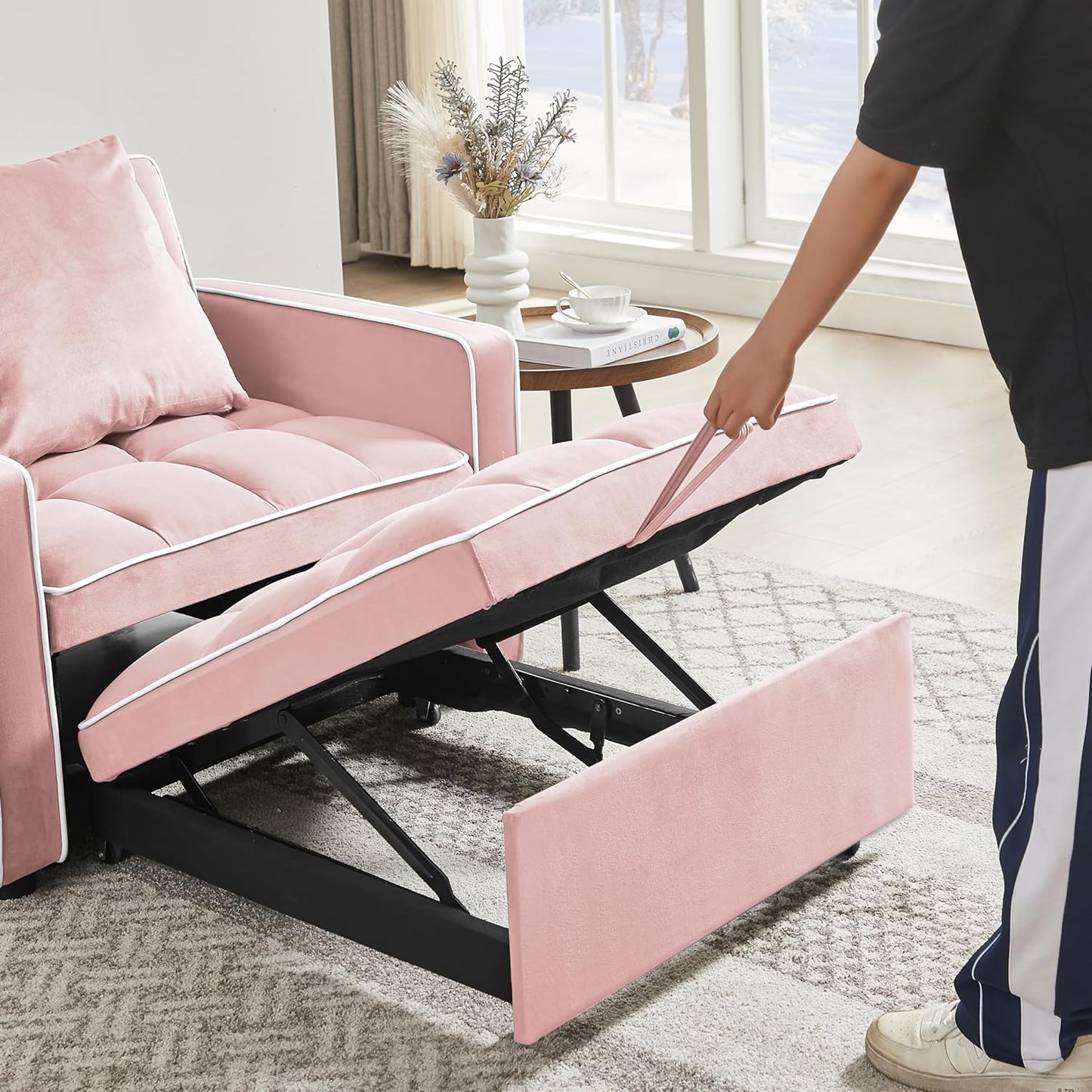 Modern Pull Out Sofa Bed w/Adjustable Backrest, 3 in 1