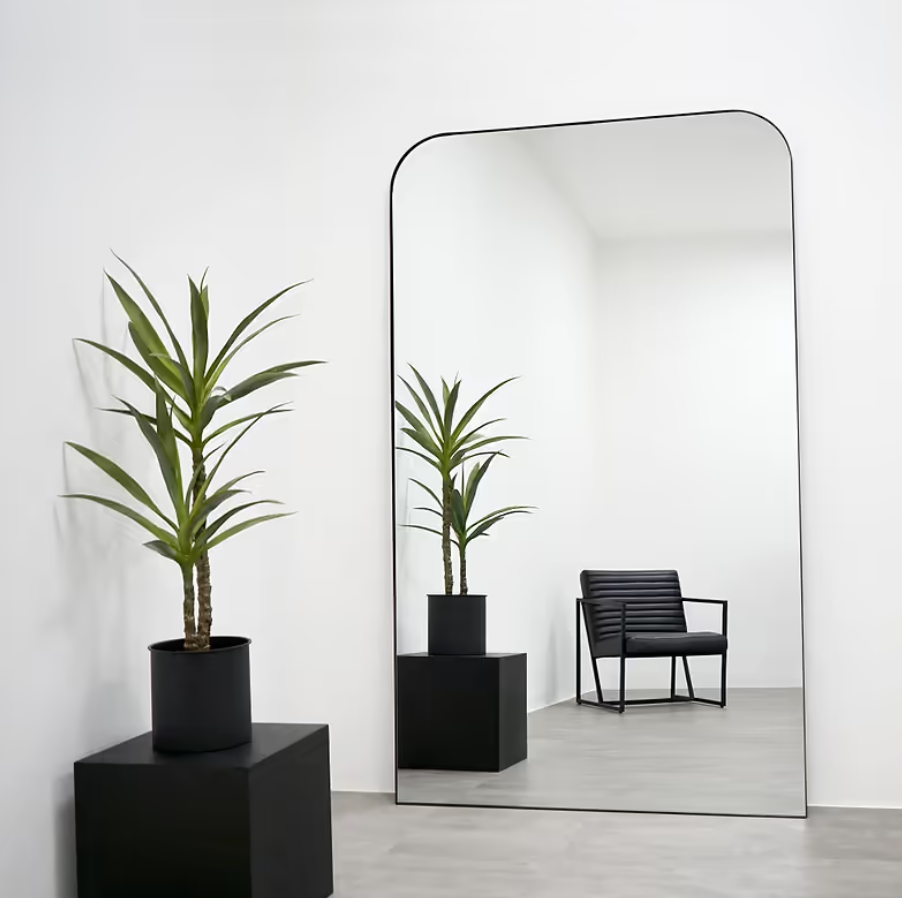 Theo Full Length Black Curved Metal Extra Large Mirror 200cm x 120cm