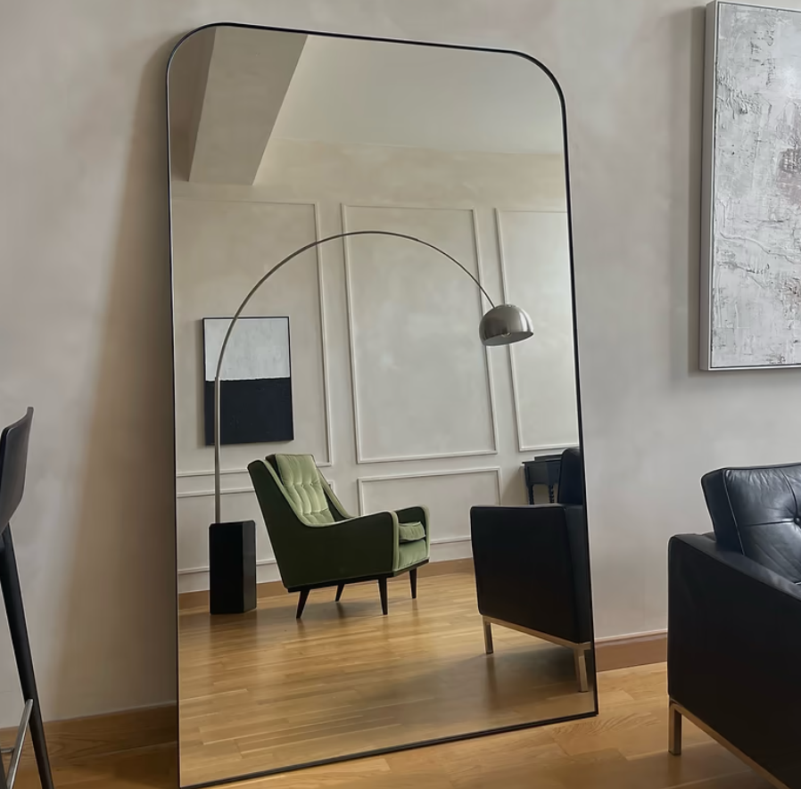 Theo Full Length Black Curved Metal Extra Large Mirror 200cm x 120cm