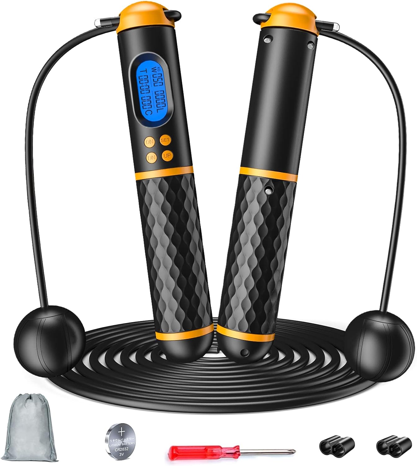 Smart Jump Rope, Fitness Skipping Rope with Weight/Lap/Time/Calorie Record, Adjustable Digital Counting Jump Ropes for Home Gym, Cordless Jumping Rope for Men Women Kids Fitness Exercise Training