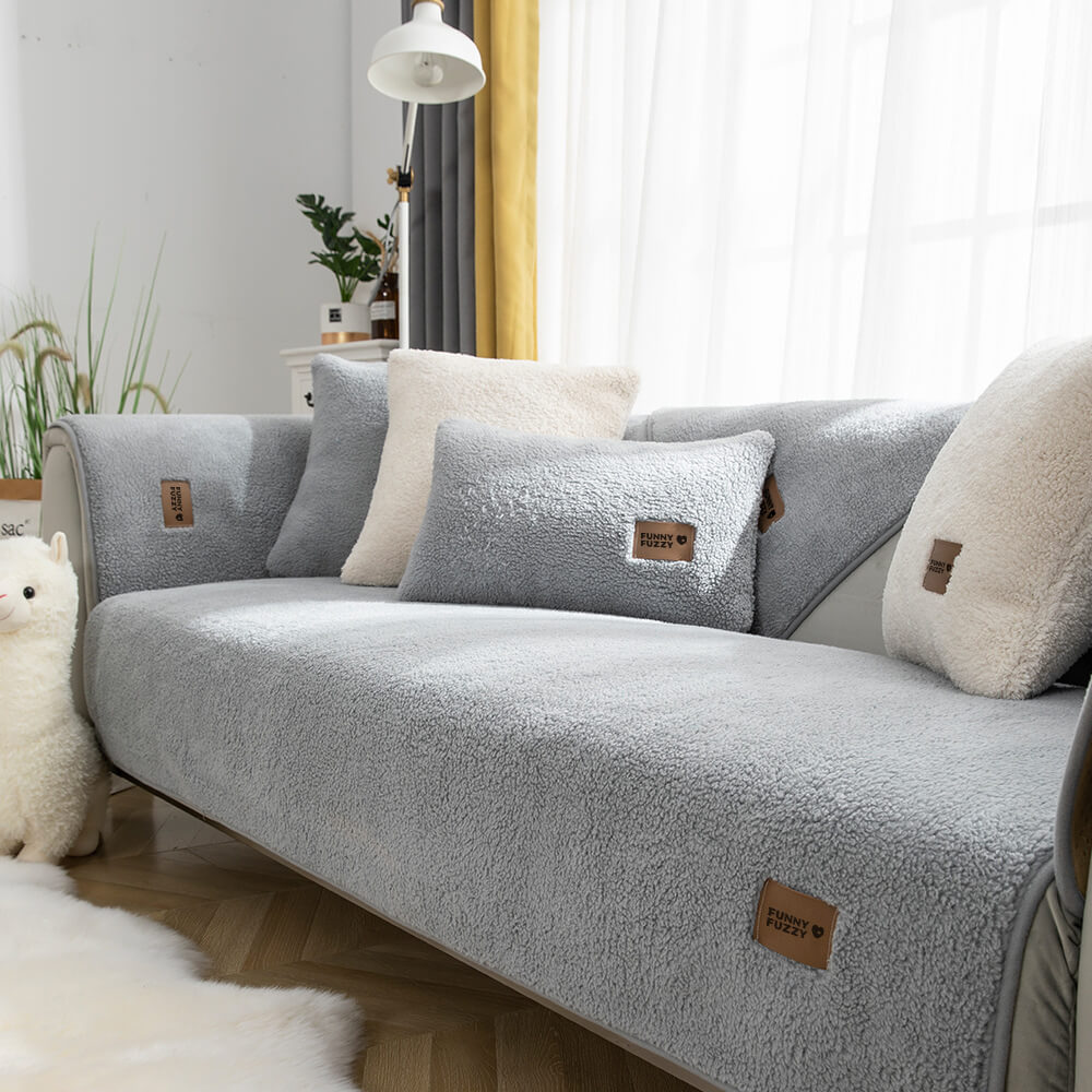 Thick Fuzzy Sherpa Fleece Non-Slip Couch Cover