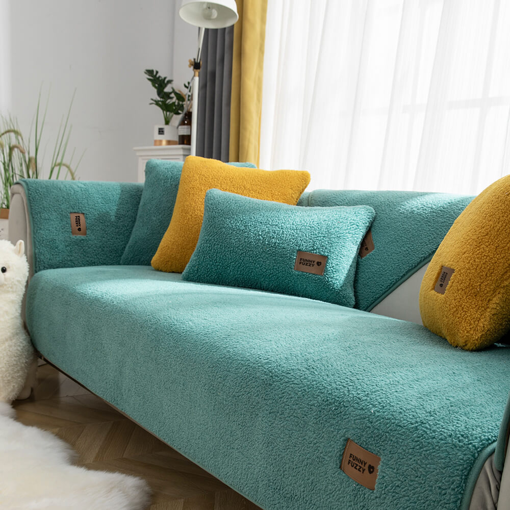 Thick Fuzzy Sherpa Fleece Non-Slip Couch Cover