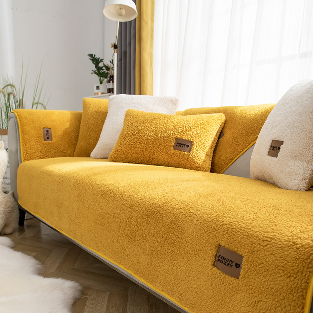 Thick Fuzzy Sherpa Fleece Non-Slip Couch Cover