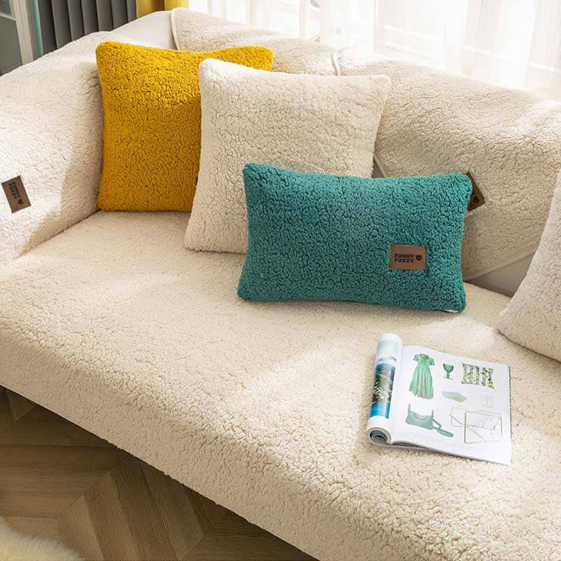 Thick Fuzzy Sherpa Fleece Non-Slip Couch Cover