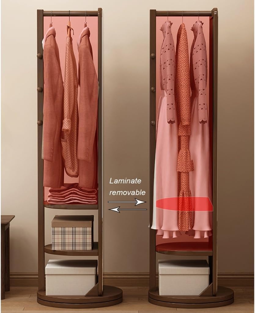 Wooden Coat Tree with Full-Length Mirror  | 70% OFF [LIMITED SALE]