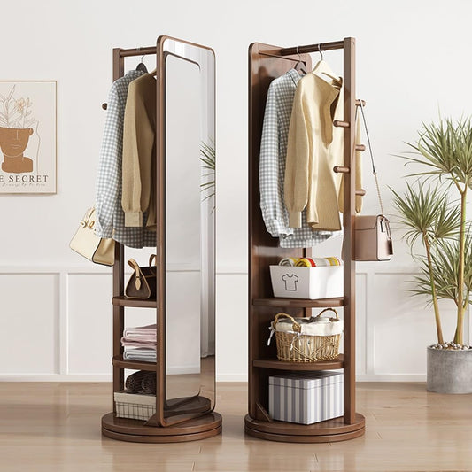 Wooden Coat Tree with Full-Length Mirror  | 70% OFF [LIMITED SALE]