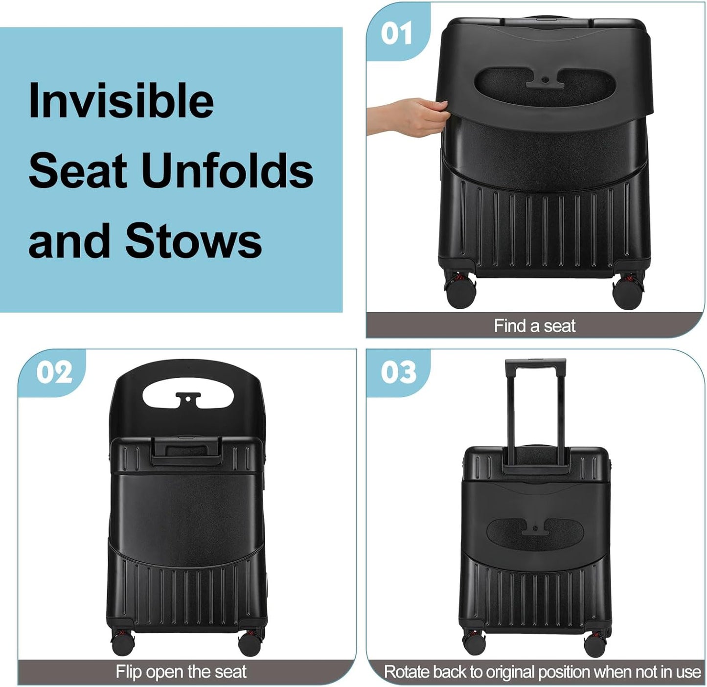22 Inch Carry on Luggage with Seat for Kids