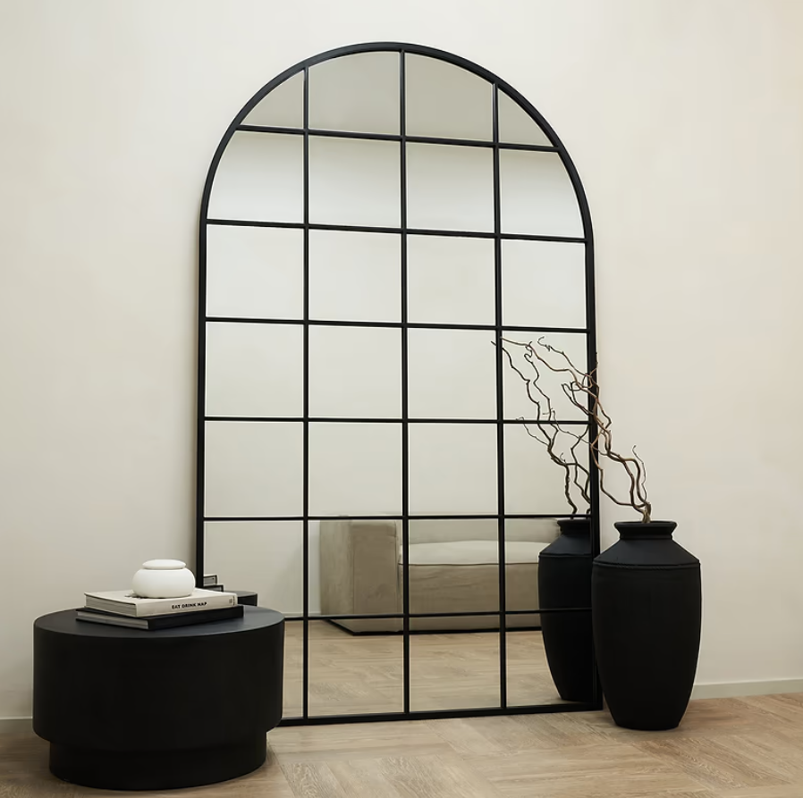 Brooklyn  Full Length Extra Large Black Arched Metal Mirror 200cm x 120cm