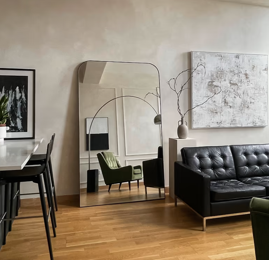 Theo  Full Length Black Curved Metal Extra Large Mirror 200cm x 120cm