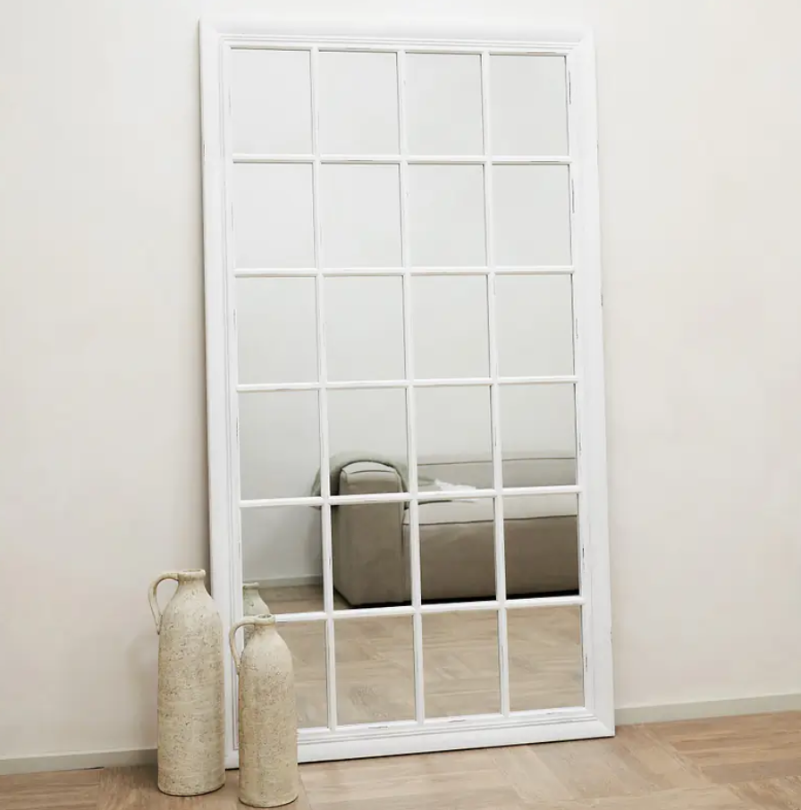 Sasha  White Shabby Chic Full Length Window Mirror 180cm x 100cm