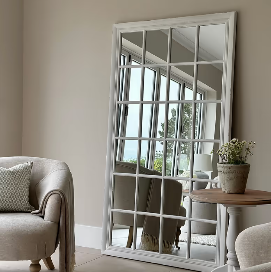 Sasha  White Shabby Chic Full Length Window Mirror 180cm x 100cm