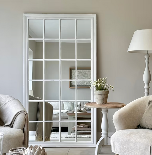 Sasha  White Shabby Chic Full Length Window Mirror 180cm x 100cm