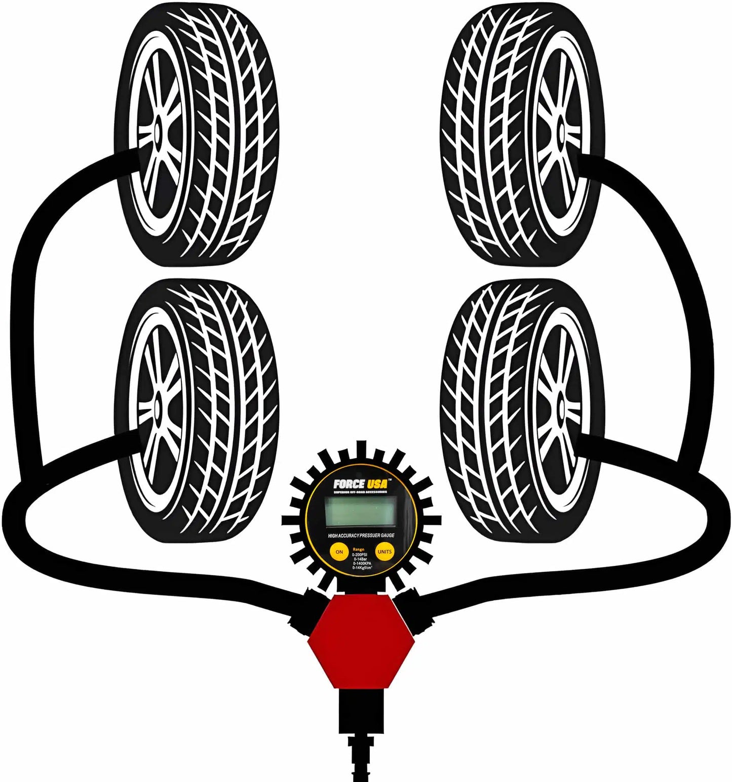4 Way Tire Inflation Deflation System with Digital Tire Pressure Gauge