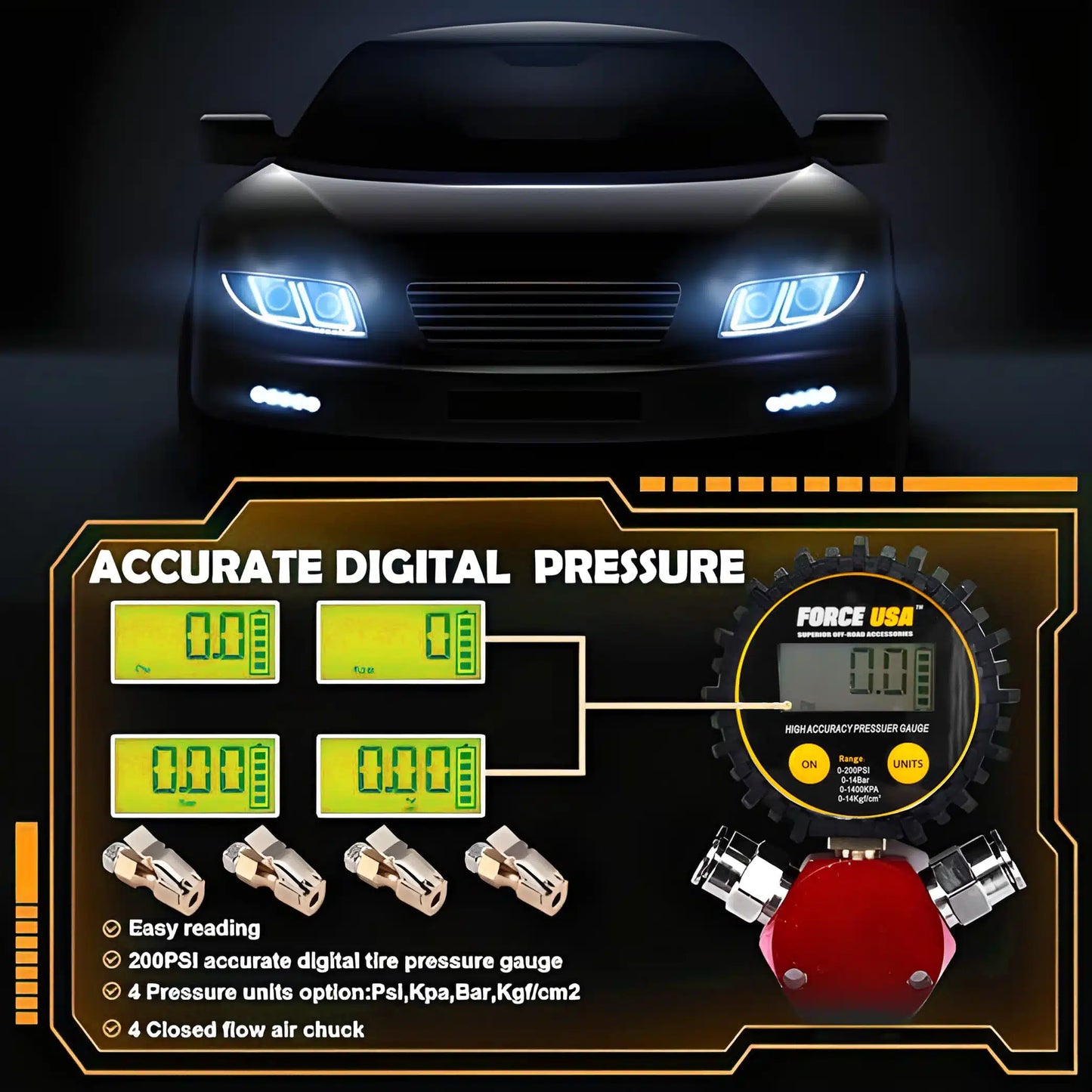 4 Way Tire Inflation Deflation System with Digital Tire Pressure Gauge