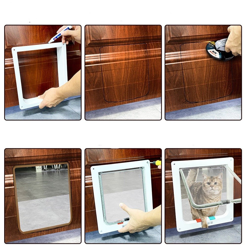 4 Way Security Lock Flap Door - Cat Flap Door for Interior Exterior Door, Window and Wall