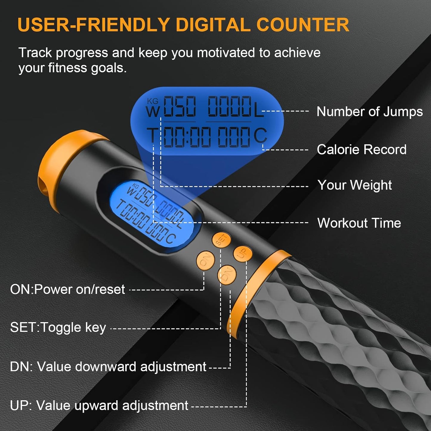 Smart Jump Rope, Fitness Skipping Rope with Weight/Lap/Time/Calorie Record, Adjustable Digital Counting Jump Ropes for Home Gym, Cordless Jumping Rope for Men Women Kids Fitness Exercise Training
