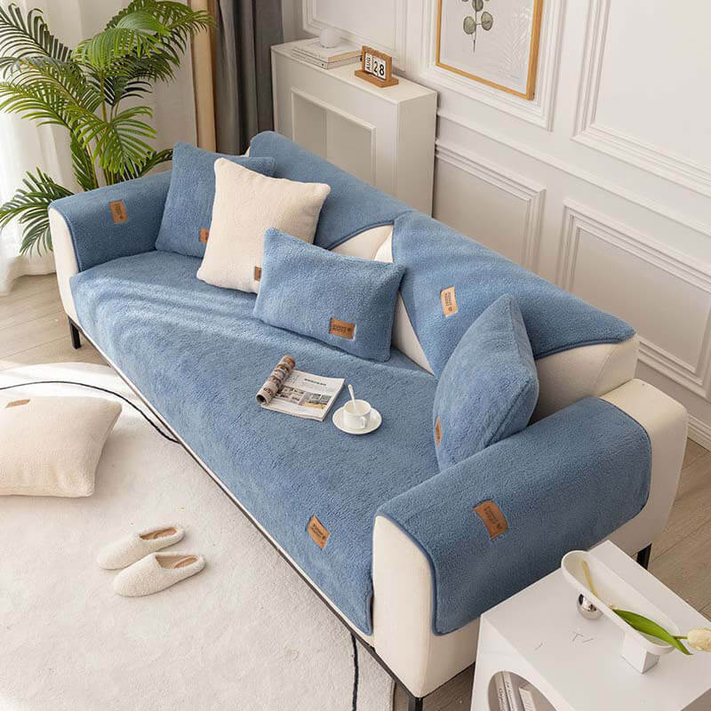 Thick Fuzzy Sherpa Fleece Non-Slip Couch Cover