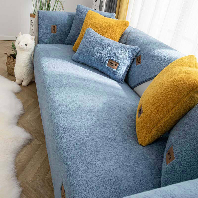 Thick Fuzzy Sherpa Fleece Non-Slip Couch Cover
