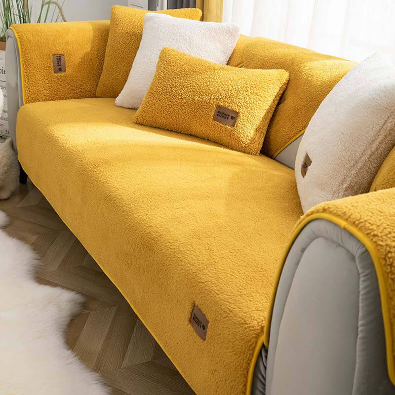 Thick Fuzzy Sherpa Fleece Non-Slip Couch Cover