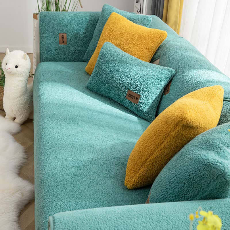 Thick Fuzzy Sherpa Fleece Non-Slip Couch Cover