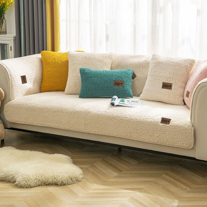 Thick Fuzzy Sherpa Fleece Non-Slip Couch Cover