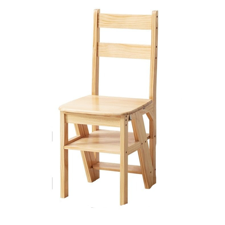 Wooden Ladder Chair - 4-Step Folding Portable Wooden Stool